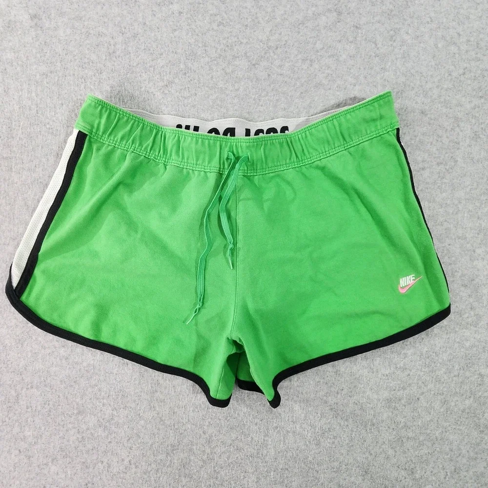 Nike Dry-Fit Shorts Womans Medium‎ Lime Green White Stripes Running Pink Swoosh